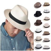 Cwsummer Fedora หมวกสำหรับผู้ชายแฟชั่นหรูหราวินเทจสีดำผู้หญิงสีขาวสีแดงปีก1920วินาทีปานามาด้านบนแจ๊สบีช U ni คลาสสิกหมวก.