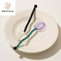 DELICACY ช้อนส้อม สร้างสรรค์และสร้างสรรค์ คลื่นคลื่นคลื่น สำหรับทะเลทรายและน้ำผลไม้ มีสี ด้ามจับก้านยาว ช้อนนมช้อน ช้อนคนให้เข้ากัน ช้อนผสมแก้ว ช้อนกาแฟช้อน