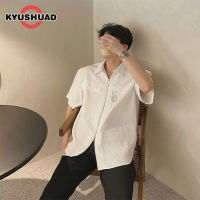 KYUSHUAD แขนสั้นแบบหลวมแนวโน้มแฟชั่นเสื้อเชิ้ตผู้ชายยอดนิยมแขนห้าจุด