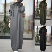 ZANZEA Women Hooded Winter Dress Long Sleeve Thin Fleece Long Dress