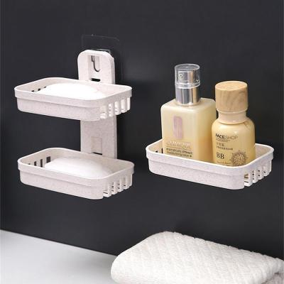 Wall-Mounted Drainage Soap Box Self-Adhesive Soap Storage Box Creative No Punching Bathroom Supplies Organizing Storage Shelf Soap Dishes