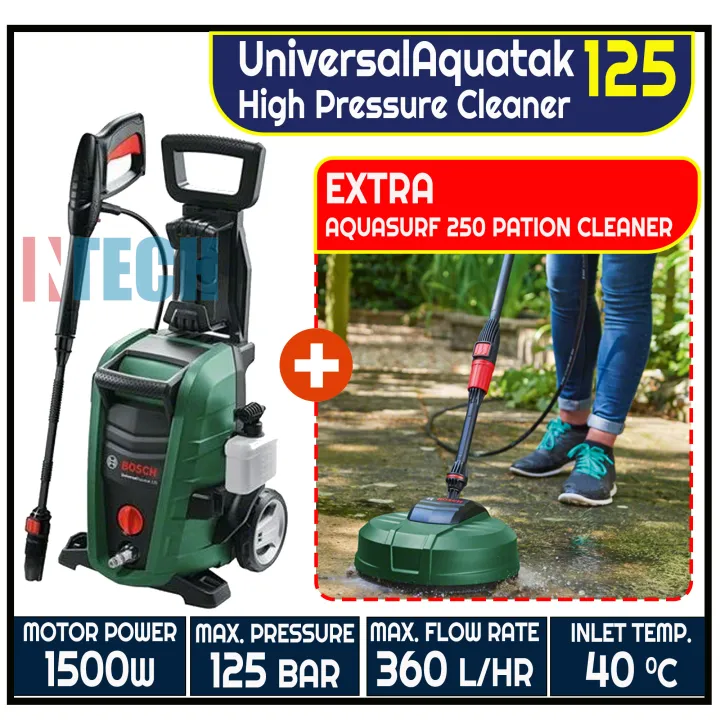 BOSCH UNIVERSALAQUATAK 125 HIGH PRESSURE WASHER + AQUASURF 250 PATIO ...