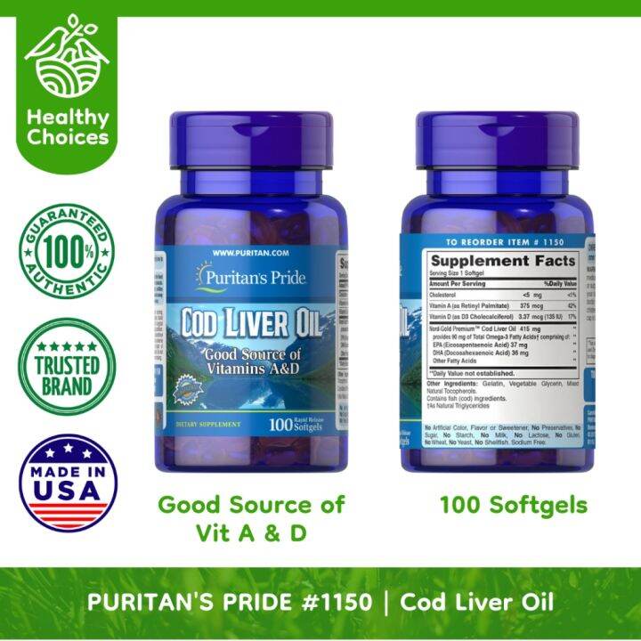 PURITAN'S PRIDE 1150 EXP:3/2024 Cod Liver Oil 100 Rapid Release ...