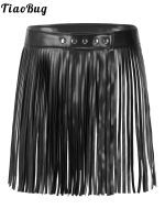 【CW】 Tiaobug Womens Fashion Faux Leather 35/50/70 cm Fringed Skirts Adjustable Wide Waist Tassels Clubwears