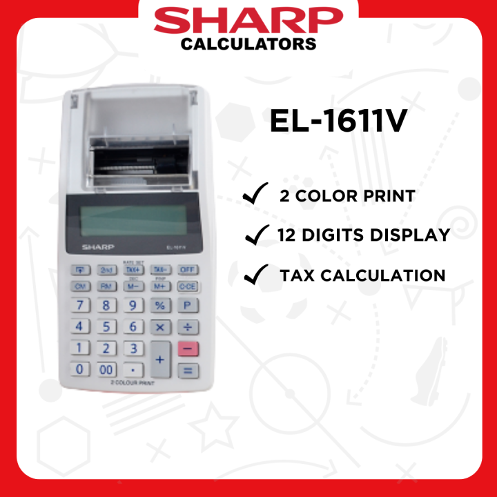 Sharp Mini Printing Calculator 12-Digit LCD Display Dual Power Supply ...