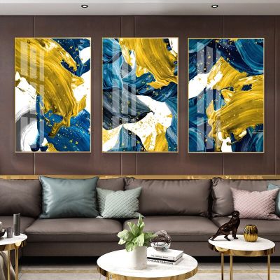 Nordic Simple Modern Blue Abstract Oil Painting Gilt Light Luxury Entrance Decorative Painting Picture Painting Core Phone Camera Flash Lights
