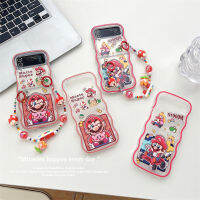 DTT เกมการ์ตูน Supers Marios เคสโทรศัพท์มีสายคล้อง PC ฮาร์ดปลอกปกหลังกันตกสำหรับ Samsung Galaxy Z Flip 3 Z Flip 4 5G