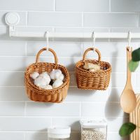 Japan Kitchen Ginger Garlic Storage Basket Natural Rattan Woven Baskets Home Decoration Wall Hanging Flower Basket Planter Vase