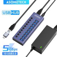 7/10 Ports USB 3.0 Hub Multiple Splitter 12V Power Adapter with On/off Switch USB Splitter High Speed Hub for MacBook Laptop PC