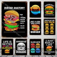 Vintage Kitchen Rules Plaque Burgers Fries ป้ายโลหะดีบุกสำหรับอาหารจานด่วน Dinning Wall Decor