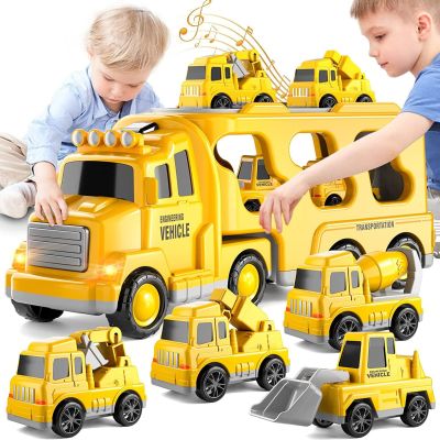 ☃ஐ Diecast Carrier Cars Set para Crianças Veículos de Engenharia Escavadeira Brinquedos Educativos Presente Meninos