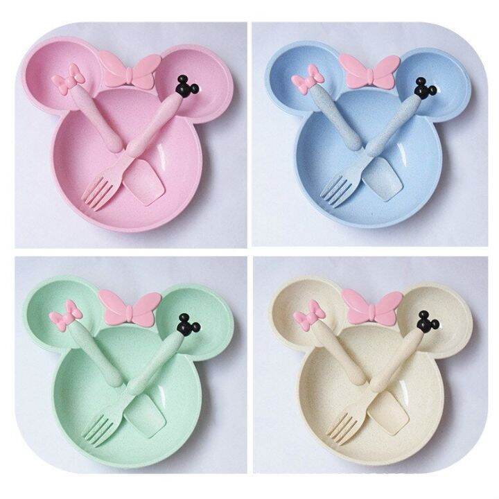 3pcs-wheat-straw-baby-cartoon-tableware-set-childrens-dishes-kids-dinner-platos-baby-feeding-plate-training-bowl-spoon-fork