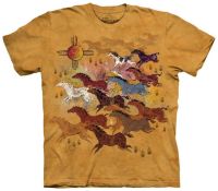 เสื้อยืดลาย Tan Horses &amp; Sun Graphic แปลกใหม่