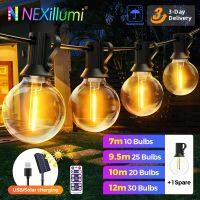 (TEX)G40 Solar String Outdoor USB Patio LED Lights  8 Light Modes  Shatterproof Bulbs  Terrace Garden Pub Christmas Party Decor