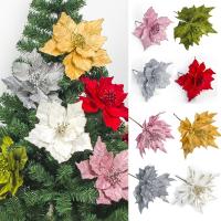 1pc Glitter Artifical Christmas Flowers Christmas Tree Decorations Home Fake Flower Xmas Tree Ornaments New Year 2023 Decoration