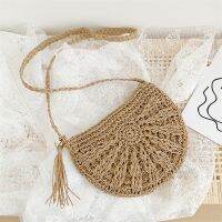 【CC】 Half-Round Rattan Crossbody Woven Fashion Messenger Small Beach Handbag