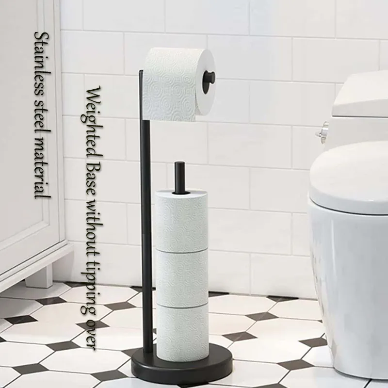 Free Standing Toilet Paper Holder Stand, Black Toilet Paper Holder  Stainless Steel Rustproof Tissue Roll Holder Floor Stand Storage for  Bathroom