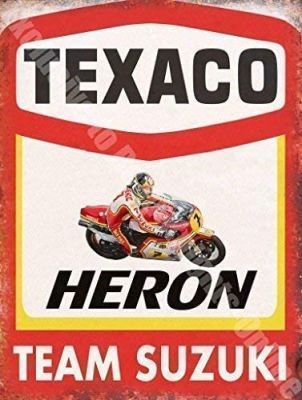 ป้ายโลหะขนาดใหญ่โลหะติดผนังทีมรถมอเตอร์ไซค์ซูซูกิ Rko Texaco Heron