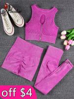 ATHVOTAR 1/2/3/4 Pcs Zipper Ribbed Set Women Sports Set Gym Clothes Seamless Tracksuit for Fitness Suits Woman