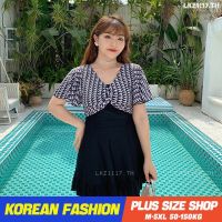 Plus size เสื้อผ้าสาวอวบ❤ ชุดว่ายน้ำสาวอวบ ไซส์ใหญ่ ผู้หญิง ชุดว่ายน้ำวันพีซ แบบกระโปรง ทูพีช อนุรักษ์นิยม แขนสั้น ฤดูร้อน บิกินี่ ชายหาด V728