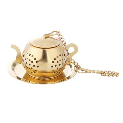 ที่กรองชาพร้อมถ้วยน้ำหยด,ที่กรองชาสแตนเลสทองพร้อมที่ใส่ช้อนชาที่กรองสำหรับอุปกรณ์ชากาน้ำชา