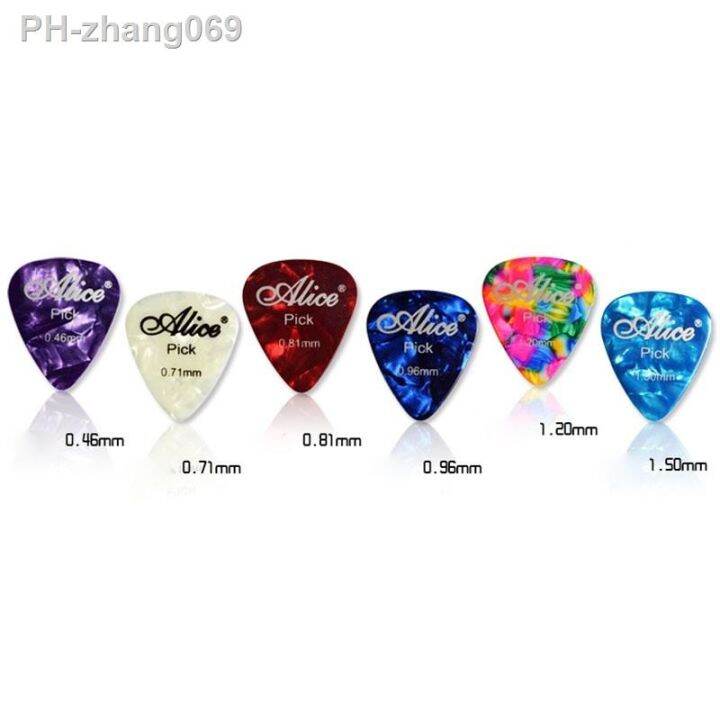 100pcs-alice-celluloid-guitar-picks-plectrum-mediator-gauge-0-46-0-71-0-81-0-96-1-2-1-5mm-random-color-guitar-parts-accessories