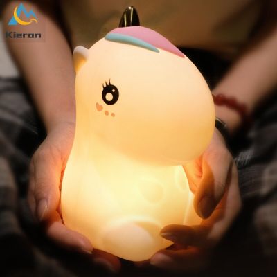 Touch Sensor Unicorn LED Night Lights USB Rechargeable Cartoon Night Lamp Silicone Children Kids Baby Gift Bedroom Bedside Lamp Night Lights