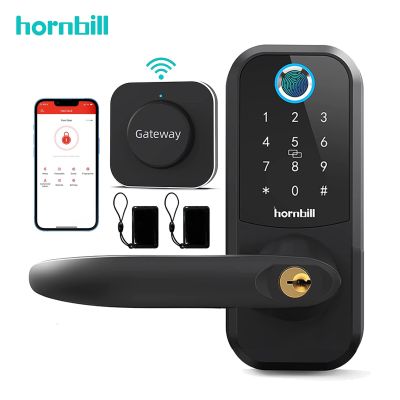 Hornbill สแกนลายนิ้วมือ Wifi ประตูล็อคอัจฉริยะอิเล็กทรอนิกส์รีโมทปลดล็อคดิจิตอล Keyless ที่จับล็อกทางเข้า Protectio ความปลอดภัยในบ้าน