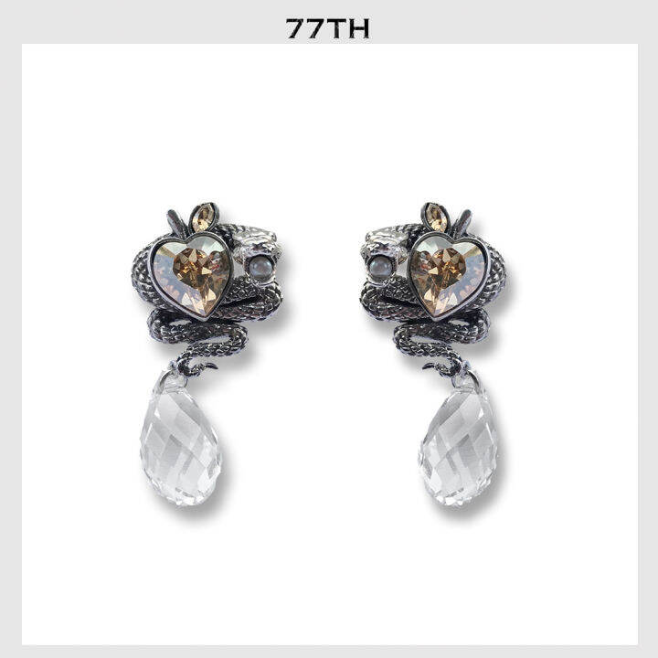 77th-sririta-x-77th-crystals-from-swarovski-collection-serpent-drop-earrings-champaign-crystals-silver-ต่างหู-ศรีริต้า-x-77th-คริสตัลสวรอฟสกี้-หยดน้ำ-สีเงิน