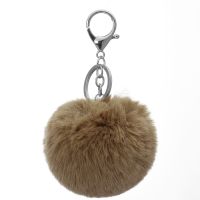 8cm Fake Fur Brand Bag Fluffy Silver Color Keychain Pom Pom Car Keyring pompons Fake Rex Rabbit Fur Charms Chain