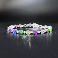 Unheated Fancy Sapphires and Tsavorite Diamond Bracelet สร้อยข้อมือแซฟไฟร์แฟนซี(ไม่เผา) ประดับเพชรและซาโวไรท์ เนื้อสะอาดมาก เพชรแท้น้ำ95-96 ตัวเรือนเป็นทองขาว18k