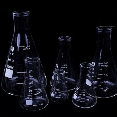 Erlenmeyer ปากแคบขวดแก้ว Borosilicate 1ชิ้นกระติกทรงกรวยสามเหลี่ยมอุปกรณ์ทางห้องปฏิบัติการทางเคมี50มล. ถึง1000มล.