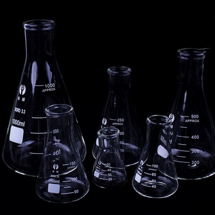 erlenmeyer-ปากแคบขวดแก้ว-borosilicate-1ชิ้นกระติกทรงกรวยสามเหลี่ยมอุปกรณ์ทางห้องปฏิบัติการทางเคมี50มล-ถึง1000มล