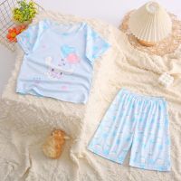 เสื้อยืด1 Sanrio Anime Hello Kitty Cinnamoroll Kuromi ชุดนอนเด็กเด็กผู้ชายเด็กผู้หญิงน่ารักไหมน้ำแข็ง Comfort ฤดูร้อนชุดนอนแบบขาสั้น