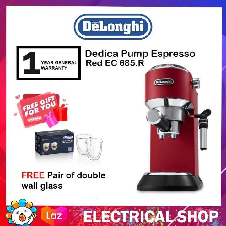 DELONGHI Dedica Red Pump Espresso Coffee Machines EC685.R / EC685R