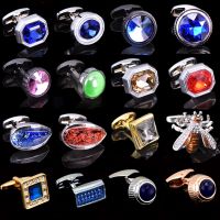 Free shipping 30 kinds of high-end luxury men 39;s shirt Cufflinks New Fashion Blue Crystal Cufflinks men 39;s brand crystal Cufflinks