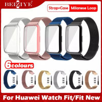 สร้อยข้อมือสแตนเลสสตีล Milanese + กรณีสำหรับนาฬิกา for Huawei Watch Fit/Huawei Watch Fit New สายนาฬิกา TPU ชุบรอบป้องกันหน้าจอสำหรับนาฬิกา for Huawei Fit/Huawei Fit New สายนาฬิกากันชนคลุมทั้งหมดหน้าจอป้องกัน