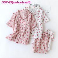 Asdsadsaaff Novo Estilo Japonês Veralgodão Curto-Sleeved Shorts Pijamas Terno Feminino Guplaze Bonito Morango Femivo Serviço De