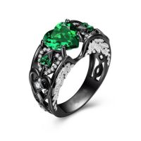 【✔In stock】 suncila แหวนแหวนแต่งงานรูปหัวใจสีทองสีดำสำหรับสตรีและบุรุษแหวนรูปหัวใจสีเงิน925