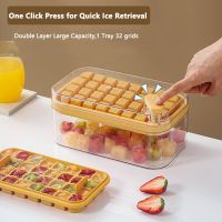 Press Type Ice Cube Maker 32/64 Grids Ice Box Tray with Lid Food Grade Silicone Ice Cube Molds and Storage Box One Click Demould Ice Maker Ice Cream M