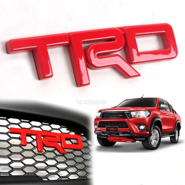 โลโก้ตัวอักษร-trd-สีแดงติดกระจังหน้ารถ-สำหรับรถ-toyota-hilux-revo-จำนวน-1-ชุด