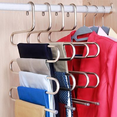 Rack trouser Pants Closet Hangers Clothes Stainless Steel Organizer Multilayer S type Multi functional Storage drying Shape Clothes Hangers Pegs