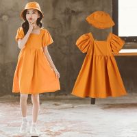 [COD] Korean version of the girls bubble short-sleeved new dress summer childrens solid princess girl big