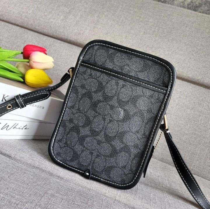 Coach CA182 Top Zip Camera Bag in Charcoal Signature Coated Canvas and