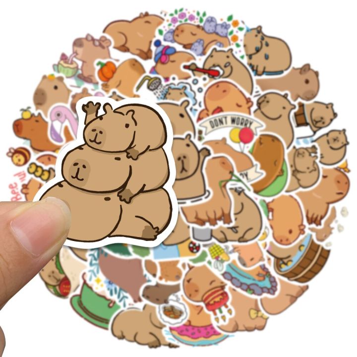 plump-capybara-cartoon-cute-brown-animals-stickers-scrapbook-laptop-phone-luggage-diary-car-motorcycle-sticker-kid-toy