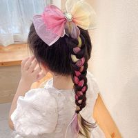 Children Bow Pearl Crown Elastic Hair Rope Girl Kids Rhinestone Hair Scrunchies Styling Accessories Headwear