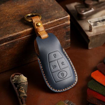 Crazy Horse Leather Car Key Cover Case Keyring Bag for BAIC X7 BJ40 Senova D50 D70 X55 X65 EU5 EU7 Fob Protector Keychain Holder