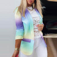 womens fashion turn-down collar open stitch jackets coat casual bodycon long sleeve Tie dye ladies work Suit jackets outerwear