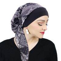 Wanita Dicetak Pra-Dasi Jilbab Elastis มุสลิม Perempukan Serker Perempukan Topi Kemo Rambut Rontok Penutup Kepala Bungkus Headwear Peregangan Bandana