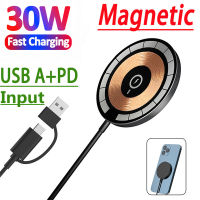 30W Magnetic Wireless Charger Pad สำหรับ 14 13 12 11 Pro Max Mini PD USB C เครื่องชาร์จศัพท์ Fast Charging Dock Station